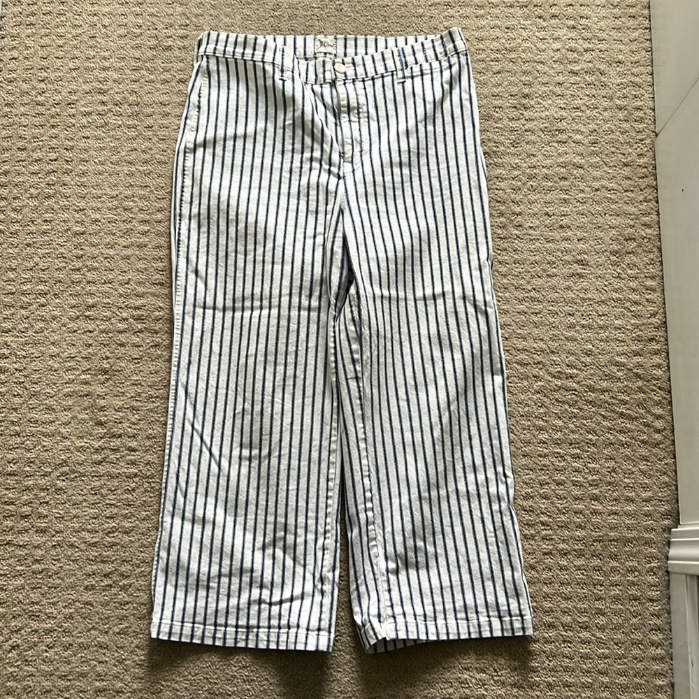 J.Crew navy and white striped trousers